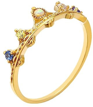 AMDXD 750 Gelbgold Ring für Damen, Krone Antragsring mit Edelstein Bunt Rund, 18K Gold Trauringe Verlobungsring Opal Echt Goldschmuck, Gold, Gr.54