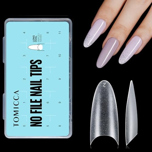 TOMICCA Long Oval French Edge Nail Tips, 510pcs Half Cover False Nail Tips, Clear Matte False Nails, Acrylic Nail Tips, Artificial Nails Tips for Acrylic Extensions, Salon Nails 15 Sizes