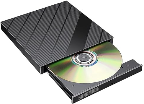 SONGMODE External DVD Drive, USB 3.0 Portable CD/DVD +/-RW Drive/DVD Player for Laptop CD ROM Burner Compatible with Laptop Desktop PC Windows Linux OS Apple Mac Black