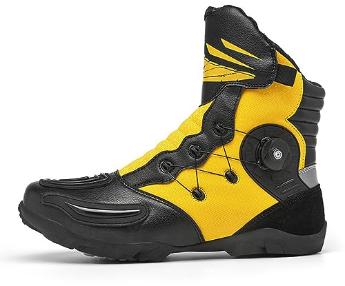 DJFOG Motorradschuhe mit Schaltpolster, Streetbike High-Top-Motorradstiefel mit Knöchelunterstützung für Herren, lässige wasserdichte Offroad-Motorrad-Reitschuhe,Gelb,40 EU