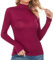 Irevial T-Shirt Manches Longues Femme Haut Col Roulé Hiver Top Chaud Haut Col Montant Chic Débardeurs Thermal Vin Rouge, S