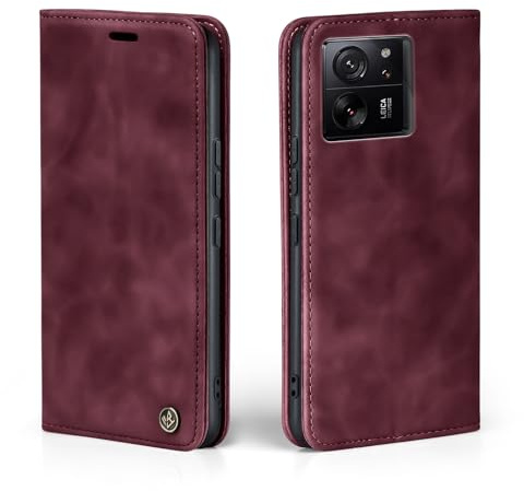 LBH Handyhülle für Xiaomi 13T / Xiaomi 13T Pro in Weinrot mit Karten- und Geldfach Smartphone Hülle mit Standfunktion Flip Case Schutzhülle Magnetverschluss Vintage