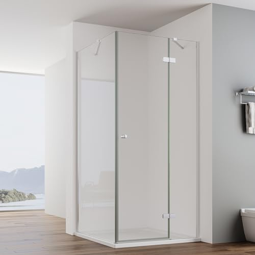 IMPTS Duschkbaine Eckeinstieg 90x90 cm, Duschtür Falttür mit 90cm Seitenwand Duschabtrennung Duschwand Eckdusche 6mm ESG Glas Höhe 185cm Ohne Duschwanne & Ablauf
