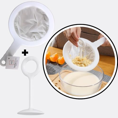 SASHA SQUARE Colador de malla fina de nailon con varilla exprimidora, colador sin desorden de kéfir, leche de soja, leche de avena, café, passoire de cocina, cuchara de filtro de colador de plástico,