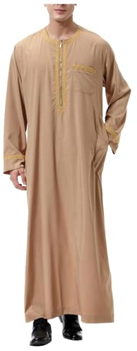 RUMAOZIA Muslimische Kleider Herren Gebetskleidung für Männer Muslim Kaftan Abaya Herren Dubai Robe Mittlerer Osten Ethnisch Kandoura Saudi Stil Dishdasha Araber Thobe Arabische Kleidung