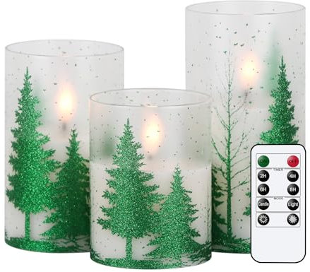 Eldnacele Glas-LED-kerzen mit Fernbedienung und Timer, batteriebetriebene flammenlose Weihnachtsbaumkerzen mit flackerndem 3D-Docht für Wohnkultur und Weihnachtsgeschenke, Grün