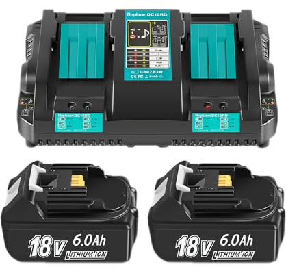 DC18RD Ladegerät 18v 2Stücke Ersatzakku für Makita 18V Akku 5.5Ah Kompatibel 18 V Li-Ion Ersatzakku BL1815 BL1830 BL1840 BL1850 BL1860 BL1890 BL1415 BL1430 BL1440