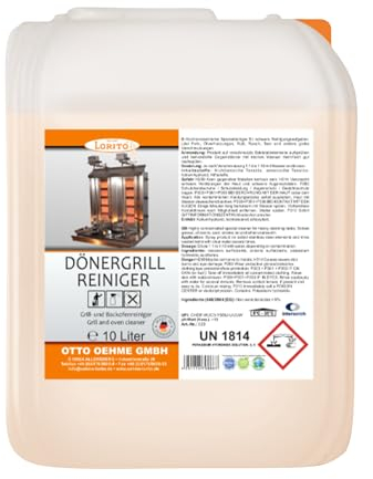 Lorito Dönergrillreiniger, 10 Liter Konzentrat, Reinigungsmittel für Edelstahl, Backofen, Grill, Ceranflächen, Kochfeld, Küchengeräte