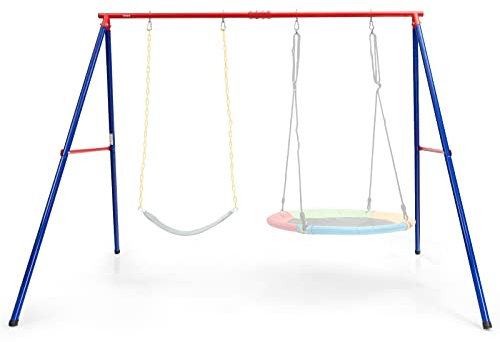 DREAMADE A-förmiges Schaukelgestell aus Stahl, bis 300kg belastbar, Hängesesselgestell für Kinder & Erwachsene, Doppelschaukel Gestell für Kinderschaukel & Storchennest (Nur Schaukelgestell-Rot)