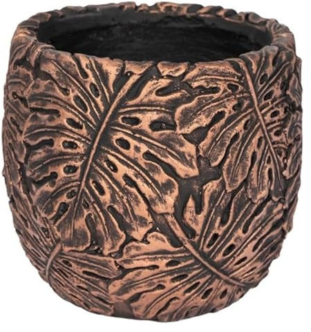 Jardinera grande de hormigón con forma de planta verde, estilo vintage, con orificio de drenaje, for interior y exterior, for balcón, patio, diseño vintage en relieve (color: latón, tamaño: grande)(La