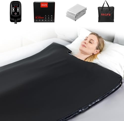 RRGFB Coperta Portatile per Sauna a infrarossi, disintossicazione e Relax a casa, Timer Regolabile da 1 a 60 Minuti, intervallo di Temperatura 35-75 °C, 1,8 x 0,8 m, Copertura in Pelle PU Resistente