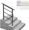 Adjustable Outdoor Handrails for 1 to 3 Steps Stairs, Wrought Iron Hand Rails Stairs for Cross Bar Stairs Hand Rails Outside Steps Black Railing