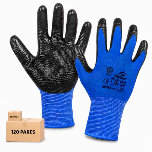 BWOLF XENIA 12 pairs of gloves, work gloves for men, work gloves for women, mechanic gloves for men, assembly gloves with robust nitrile (size 10 (pack of 12))
