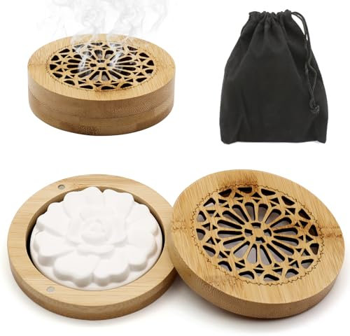 ZYNERY Duftstein für Ätherische Öle mit 1 Samtbeutel Geeignet, Hölzerner Räucherkiste für Aromatherapie, Diffuser Ätherische Öle für Schlafzimmer Auto Kinderzimmer Badezimmer (Weiß-B)