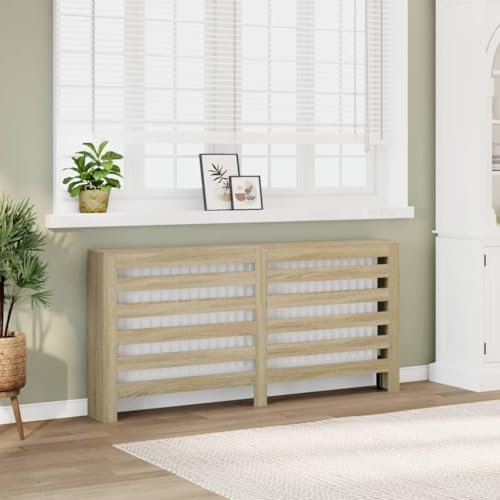 qohoio Radiator Cover Sonoma Oak 175x20x82 cm Engineered Wood-Radiator Cover Modern MDF Vertical Slats Wood Decorative Cabinet for Living Room Bedroom Hallway,Large