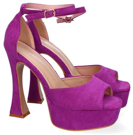 shoes&blues.es 88226 Sandalias con Tacon para Mujer, Comodos y Elegantes, Diseno Moderno, Cierre Ankle Strap de Hebilla, Ideales para Eventos. Lila Talla 36