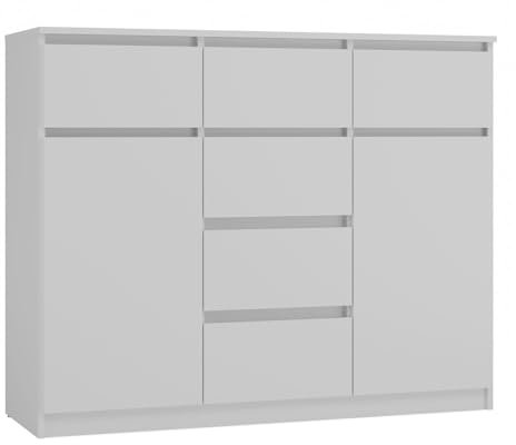 CDF MALWA - Commode 6 tiroirs et 2 Portes - 100x120x40 - Chambre/Bureau/Salon - Blanc