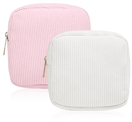 2 Stück Mini-Kosmetiktasche, Tragbare Kosmetiktasche, Kulturbeutel, Cord-Aufbewahrungstasche, Multifunktionale Aufbewahrungstasche, Reisezubehör (Rosa, Weiß)