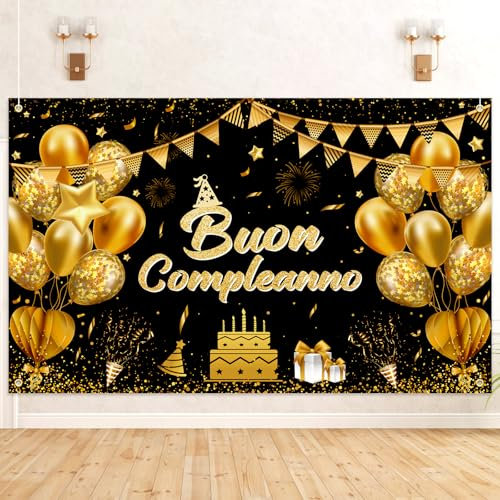 ANNERSAT Buon Compleanno Decorazioni 180 * 110cm Festone Buon Compleanno Buon Compleanno Poster in Tessuto Sfondo Buon Compleanno Bandierine Happy Birthday in Italiano per Festa di Compleanno
