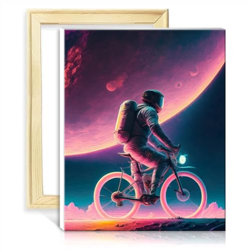 LiHEQING on Canvas Wall Art Paint by Numbers Cycling Space Astronaut Painting Adults Beginner for Home Wall Decor Gifts NO Frame(60x75cm)