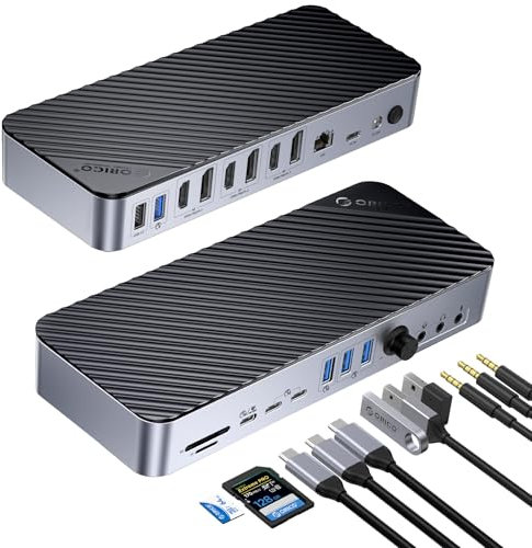 ORICO 22 IN 1 DisplayLink Docking Station, Quad Displays USB C Hub mit 3 DP, 3 HDMI, Single 8K Ausgang, 60W PD, USB C 3.2 18W PD, 2 USB C 3.2, USB A 3.2, 3 USB A 3.0, RJ45, SD/TF, 3 Arten AUX