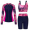 GRACE KARIN Frauen Surf Schwimmanzug Set Langarm Zip-Top Bauchfreies Oberteil Kurze Hose Rosarote Blätter M