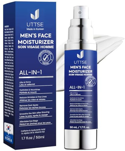 Uttse 6-in-1 Mens Face Moisturizer: Face Cream for Men - Reduce the Look of Eye Bags, Dark Circles, and Puffiness - Skin Care for Men - 1.7 fl oz - Made in Korea