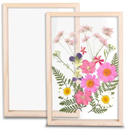 Fatiya Bilderrahmen aus Holz, getrocknete, gepresste Blumen, 19,8 x 30 cm, transparent, doppelter Acryl-Bilderrahmen, DIY-Holz-Bilderrahmen für Wand- und Tischdekoration, Geschenke, 2 Stück