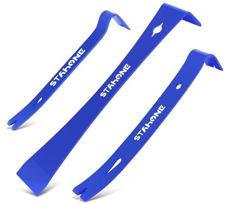 STAHONE 3-Piece Flat Pry Bar Set, 9-1/4 Trim/Pry Bar, 7-1/4 Ultra Bar and 5-1/2 Mini Bar, High Carbon Steel Crowbar for Nail Puller, Baseboard Removal, Furniture Repair