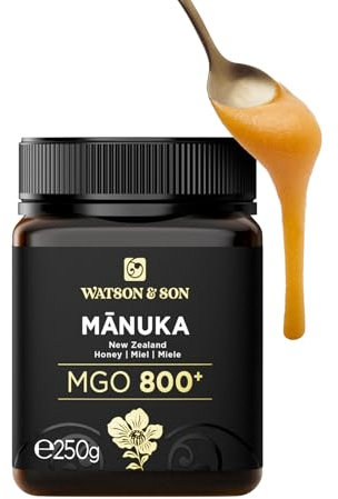 Watson & Son Miel de Mānuka MGO 800+ (250g) – Certifié 100% pur et brut – Mis en pot et scellé en Nouvelle-Zélande – Miel de Mānuka
