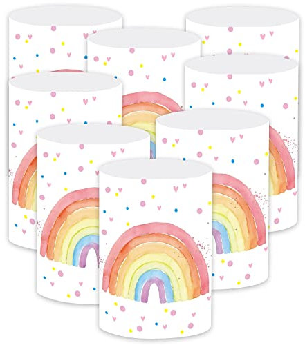 8 Stück Windlicht Tischdeko Regenbogen für Mädchen, Deko Kindergeburtstag Party - Schön DASS Du Da Bist Geburtstagsdeko