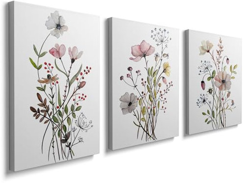 Plant Picture with Frame Canvas Flowers - Paintings Artwork 3 Pieces Poster and Prints 1001