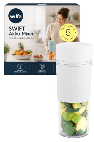 Wilfa SWIFT Akku-Mixer To Go 300 ml I Kabelloser Smoothie Maker mit 18.000 U/min & USB-C I Tragbarer Mini Blender für Eis, Obst & Shakes I Bis zu 14 Mixvorgänge pro Ladung
