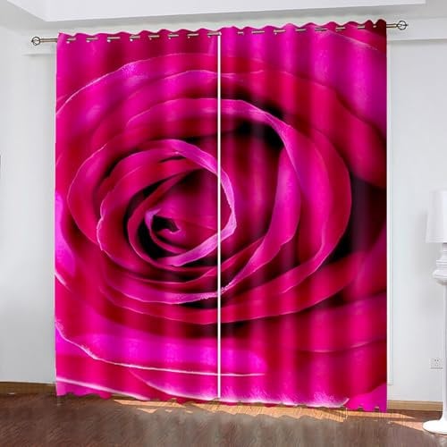 Lirzxin Verdunkelung Gardinen 214 cm Lang, Vorhänge Verdunkelnd mit Ösen 2er Set Rosenrot Blume Muster Vorhang für Wohnzimmer Schlafzimmer Kinderzimmer Jugendzimmer, 96x214 cm(BxH)