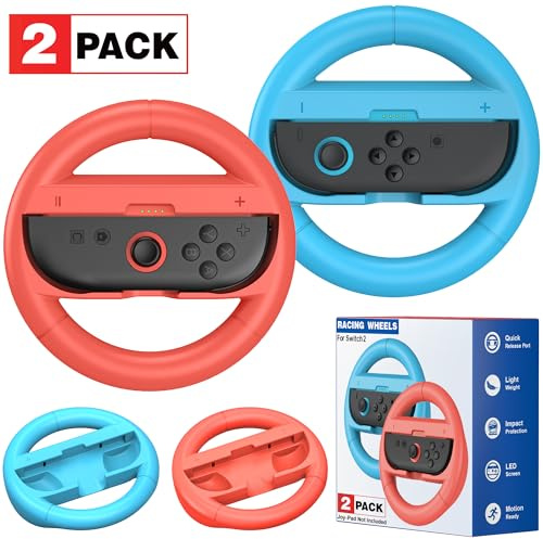 HELLCOOL Steering Wheels Compatible with Switch 2 Console Joy Con, Switch Controller Accessories for Mario Kart 8 Deluxe,2 Racing Steering Wheels for Joy Con 2