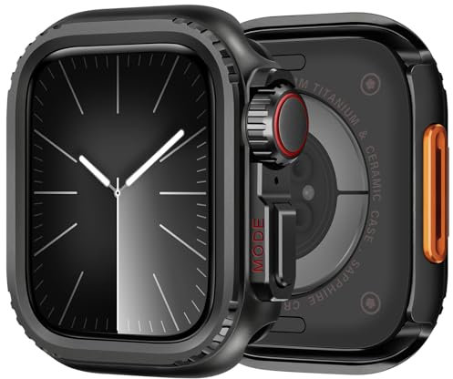 Suphart Compatibile con Cover Apple Watch Serie 9/8/7 45mm, Custodia Protettiva in Metallo Paraurti Robusto con Telaio Posteriore per iWatch 9/8/7 45mm, Nero
