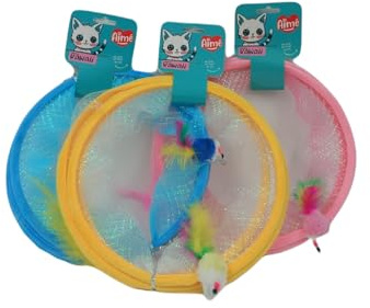 Aimé Kawaii Spring Tunnel Toy – Apartment Cat Game – Stimulates Movement and Hearing – Spring Effect Cat Toy – End Baits – Length 25 cm – Random Colour: Yellow, Blue, Pink