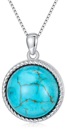 WSX 925 Sterling Silber Türkis Anhänger Halskette, Natürlicher Runder Dezember Geburtsstein Halskette Vintage Schmuck Geschenk für Frauen