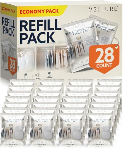 Vellure® 28x Refill Sachets/Refill Bags for Dehumidifiers for Home Wall-Mounted wardrobe dehumidifier - disposable moisture absorber for bathroom, living room etc.)