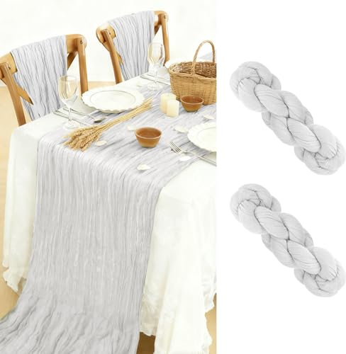 BOUBONI 2 Stück Seihtuch Tischläufer 90x300cm Boho-Gaze Käsetuch Tischläufer für Hochzeit Dekoration Geburtstag Party Babyparty Tischdekoration (Weißer)