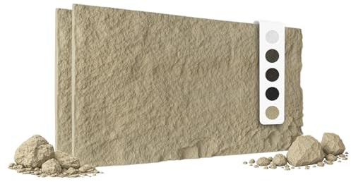 HEXIM Steinoptik Felsen Platten 2 Stück 120x60cm PU Wandverkleidung 1,46 m² 3D Paneele Bruchstein Stone Dekor Wandpaneele Wanddeko Steinplatte Felswand Wohnzimmer Innenwand (A002-15 Beige)