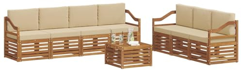 vidaXL Sofagarnituren 8 pcs Natur und Beige Massivholz Akazie, Moderne Garten-Sofa-Ecke, Bequeme Sitzgruppe für Terrasse, langlebig und stylisch