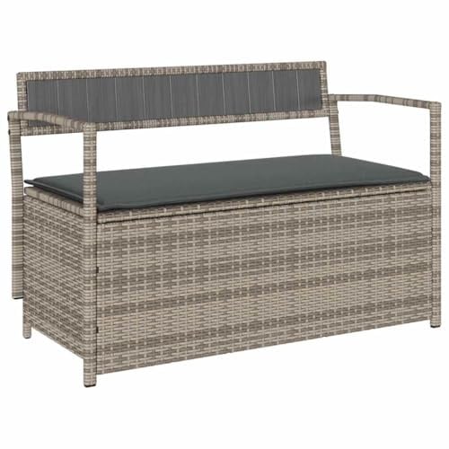 Mhdvray Poly-Rattan Gartenbank 111,5×54×74 cm grau mit Stauraum, Eckbank mit abnehmbarem Kissen, Balkon Terrasse