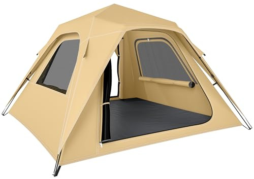 Outsunny Instant-Pop-Up-Zelt mit Regenschutz Outdoor Familienzelt Khaki | Für 2-3 Personen, Wasserdicht, Kuppelzelt, 2 Türen, 2 Fenstern, Tragetasche
