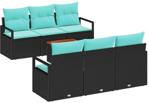 vidaXL Gartensofa-Set mit Kissen 7 pcs Schwarz Poly-Rattan, Modernes, Robustes, modulares Garten-Set, Sofa für die Terrasse, leichte, UV-beständige Möbel zum Entspannen