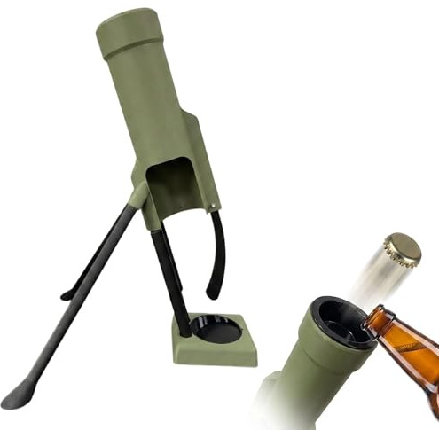 PORUPAEL 51mm Mortar Bottle Opener - Heavy-Duty Tactical Beer Bottle Mortar, Cap Launcher Opener for Bar Desk, Man Cave, Military Gift & Decor