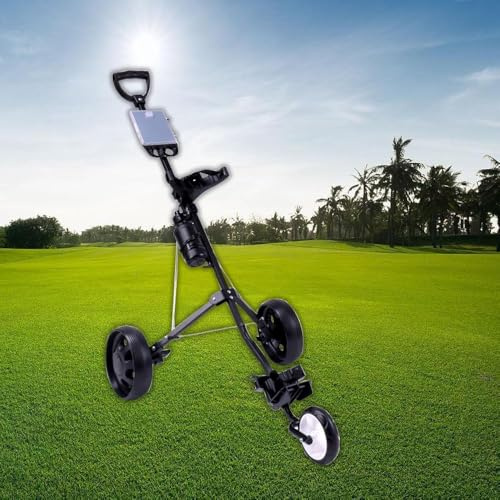 IVhomeshop Golf Trolley, Folding Golf Push Pull Cart, 3 Wheels Lightweight Golf Trolley with Cup Holder Golf Pull Cart for Golf Clubs and Golf Bag high load capacity