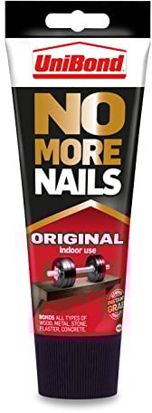 UniBond No More Nails Original, Heavy-Duty Mounting Adhesive, Strong Glue for Wood, Ceramic, Metal & More, White instant Grab Adhesive, 1 x 200ml Tube