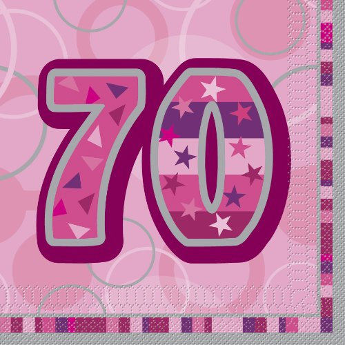Unique Party 28445 - Glitz Pink 70th Birthday Paper Napkins, Pack of 16
