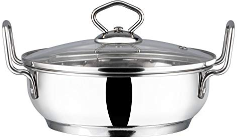 Vinod Stainless Steel Kadai with Glass Lid - 18cm, 1.4L | Extra Thick SAS Bottom | Ideal for Deep Frying, Stir-Frying & Curries | Safe, Comfortable Grip | Induction Friendly Wok – Silver